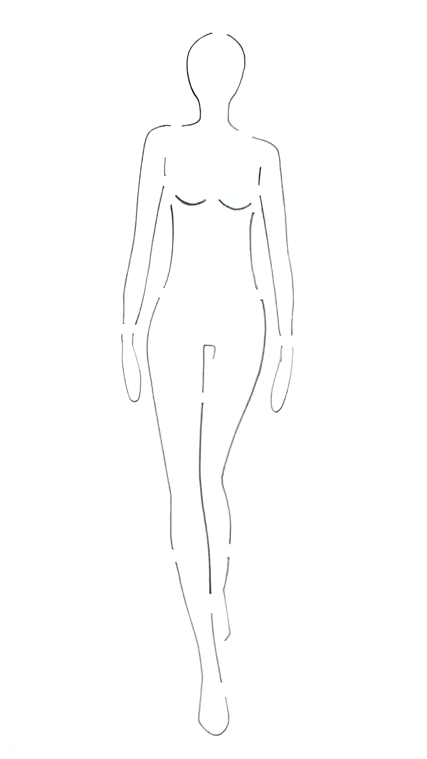 A depiction of what the fashion stencil croquis would look like when traced onto white paper.