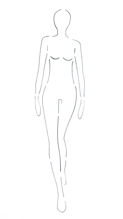 A depiction of what the fashion stencil croquis would look like when traced onto white paper.